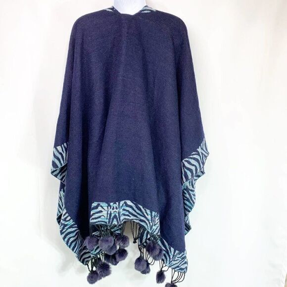 Pashmina Womens Navy Blue Animal Print Rectangle Shape Reversible Shawl Scarf - Picture 2 of 7